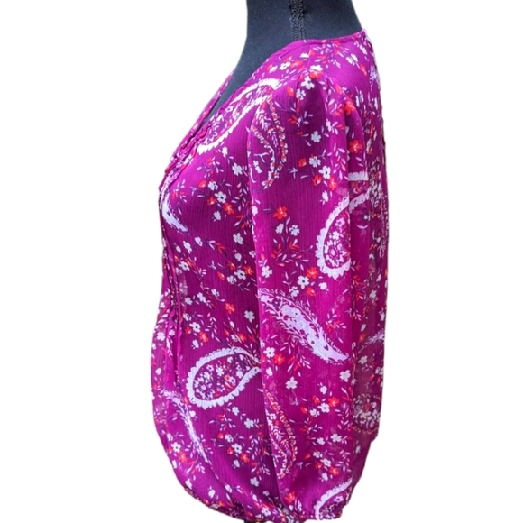 St. John's Bay Long Sleeve Plum Paisley Sheer Blouson Size - M - Picture 2 of 9
